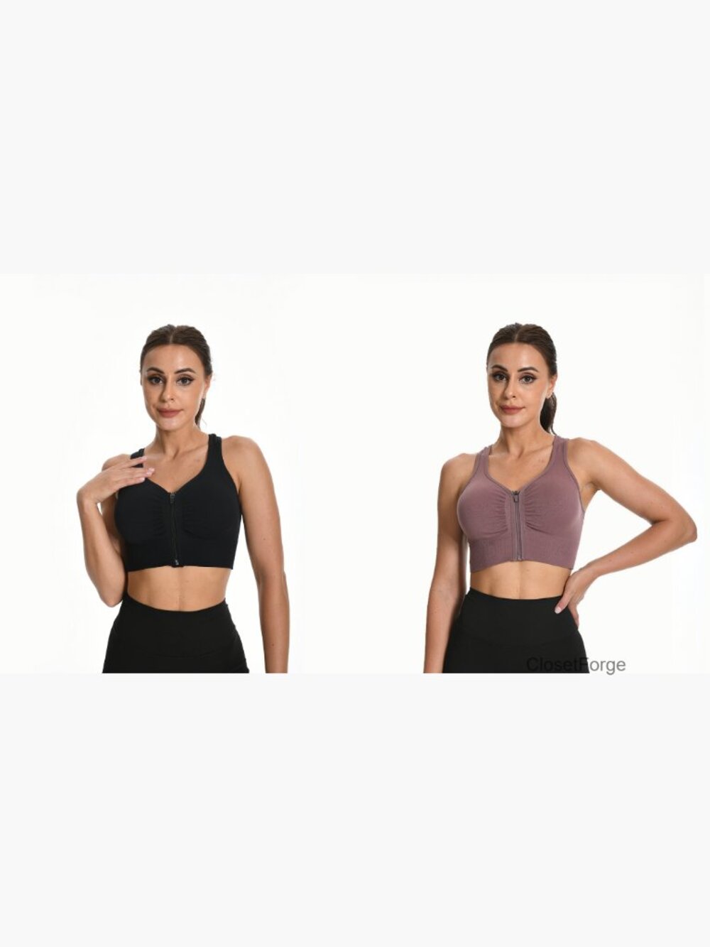 2 Pack Front Zip Sports Bras Medium Support Racerback Padded Easy On Off - Picture 7 of 7